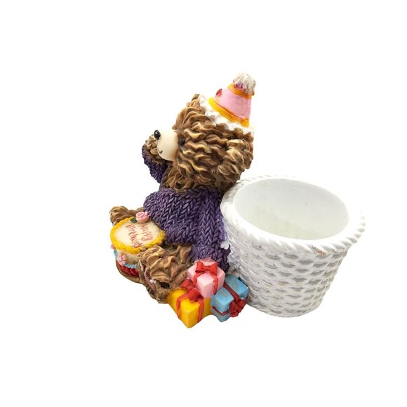 vintage 1980s resin happy birthday bear with cupcake holder. - Picture 3 of 4